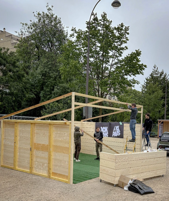 Montage du stand café à l'ADIDAS 10K Paris